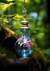 Ethereal Artisanal Perfume Vial in Tranquil Garden Painting Style