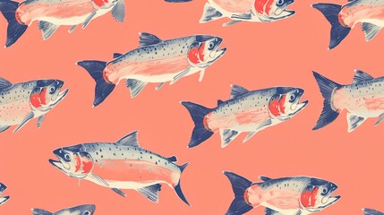Obraz premium Salmon seamless pattern wallpaper