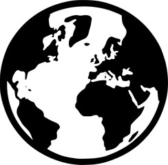 Earth world globe map black vector icon isolated on transparent background.
