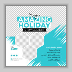 Tour travel holiday tourism marketing social media post design with organic shape.