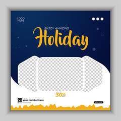 Travelling sale social media post template design. Set of poster for travel agency offer promotion.