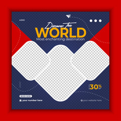Tour travel in the world holiday tourism marketing social media post design 