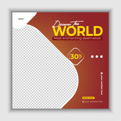 Traveling world social media post banner template design