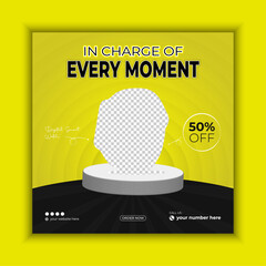 Wrist Watch sale discount, Smart watch social media post design vector. 