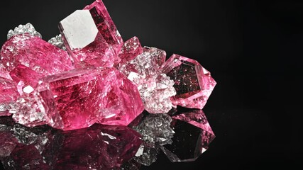 Beautiful pink crystals reflect light in a dark environment showcasing natural mineral formation and color vibrancy