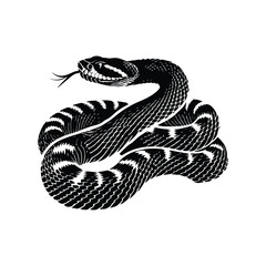 Rattlesnake coiled up silhouette vector art black color design and solid white background