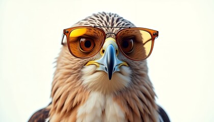 Fototapeta premium A Cool Eagle Wearing Stylish Sunglasses, Close-up Portrait of a Bird with Orange-Tinted Glasses