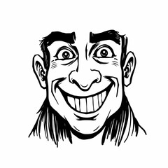 The Grinning Man: A close-up illustration of a man's face, filled with an exaggerated, almost mischievous grin, his eyes wide with playful mischief.