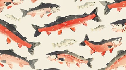 Fototapeta premium Salmon seamless pattern wallpaper