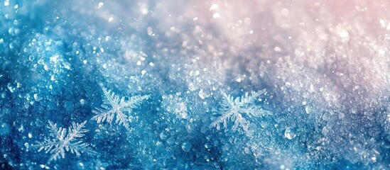 Fototapeta premium Enchanting winter scene with delicate snow crystals and icy textures in ethereal shades of blue white and silver creating a magical and captivating winter wonderland background