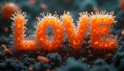 "LOVE" letters made of microorganisms such as bacteria,viruses,fungi,etc.,with diverse microbial forms.