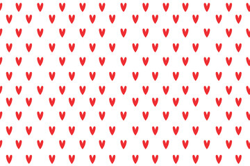 Seamless pattern of red hearts on white background. Vector illustration.