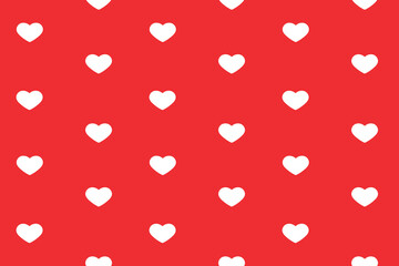 Seamless pattern with white hearts on red background. Vector illustration.