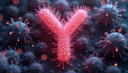 "Y" letter made of microorganisms such as bacteria,viruses,fungi,etc.,with diverse microbial forms.