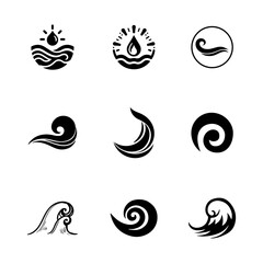 Water or wave collection logo and icons flat sytle 