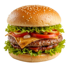 Mouthwatering hamburger with tomato cheese and beef patty