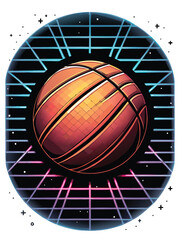 A close up of a retro basketball with neon lines. © makyas