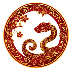 Fototapeta premium Chinese Lunar New Year snake paper cutting auspicious, greeting card pattern on transparent background template