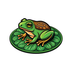 Vector illustration of a frog with webbed feet resting on a lily pad.