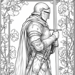 Fototapeta premium Portrait Gallant Knight Enchanted Garden Coloring