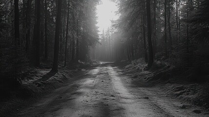 Obraz premium Forest Path Leading Through Dark Trees Towards Light