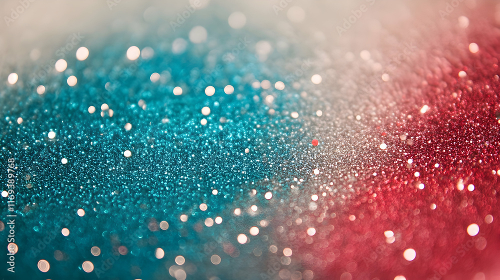 Wall mural radiant teal and red bokeh sparkles glowing indoors with subtle shimmering particles over a muted be
