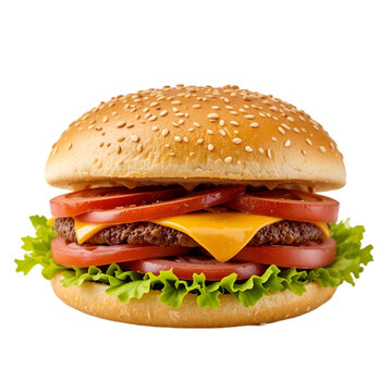 Mouthwatering hamburger with tomato cheese and beef patty