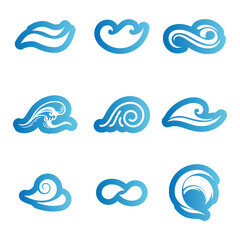 Water or wave collection blue color logo and icons flat sytle 
