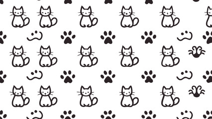 Naklejka premium Cats hand drawn in line art style. Seamless pattern