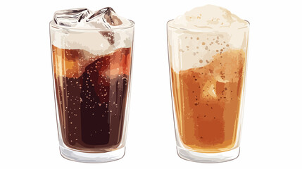 Two carbonated drinks in clear glass on white background illustration for design projects