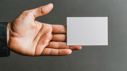 Fototapeta premium Opportunity presentation hand extending business card minimalist setting close-up view professional concept