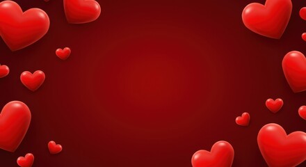 Happy Valentines Day Beautiful Hearts On Red Background With Copyspace For Banner And Web