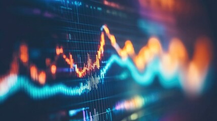 Blurred vibrant stock market chart displayed on a digital screen. Ideal for financial websites or presentations related to trading and investment.