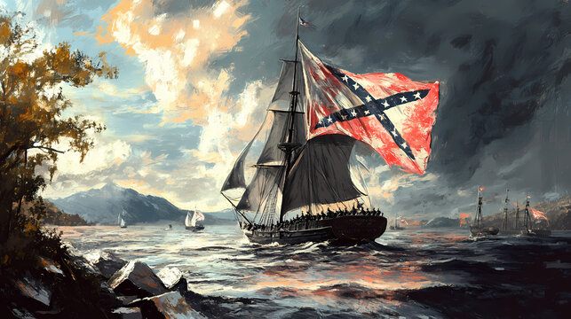 The first confederate navy jack, waving flag. Cenotaph. Illustration
