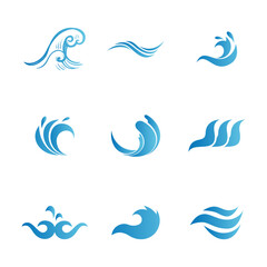 Water or wave collection blue color logo and icons flat sytle 