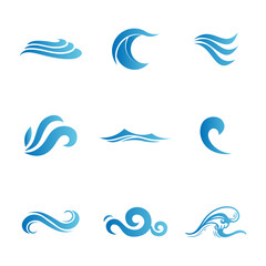 Water or wave collection blue color logo and icons flat sytle 