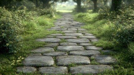 Serene Pathway Through Lush Greenery Surrounded by Trees in a Tranquil Landscape, Ideal for Nature and Outdoor Backgrounds