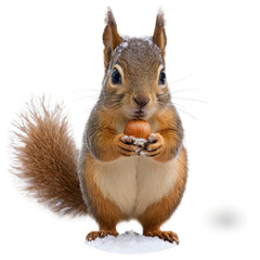 Obraz premium Playful Squirrel with a Nut Isolated on Transparent Background