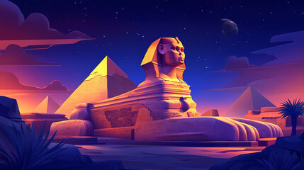 Majestic egyptian sphinx stands tall against the backdrop of the great pyramid, embodying ancient mysteries and rich history. Cenotaph. Illustration