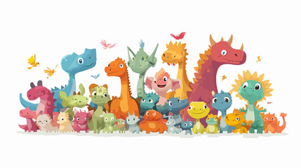 Fototapeta premium Colorful Cartoon Dinosaur Characters Illustration for Kids' Designs