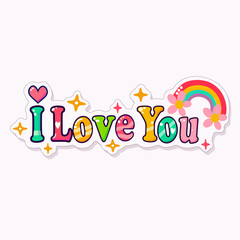 colorful sticker I love you
