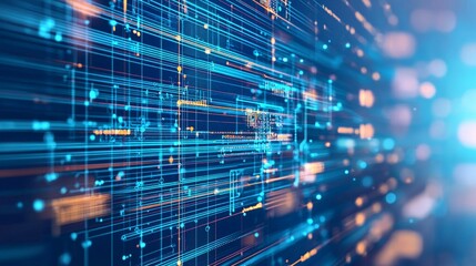 Abstract Digital Network with Lines and Dots in Blue and Orange Tones