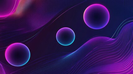 Abstract background with glowing spheres and wavy lines.