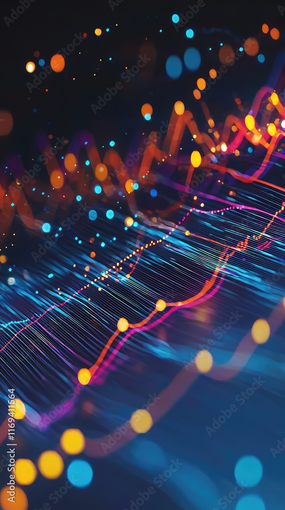 Poster abstract data visualization with colorful light effects for analysis