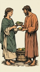 Historical Exchange of Fruits Between Two Characters in Ancient Setting
