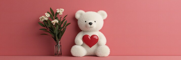 Valentine's Day Cute Teddy Bear Holding Heart Flowers Valentine s Day