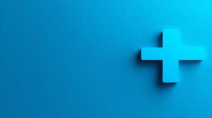 Fototapeta premium A vibrant blue backdrop featuring a prominent plus sign, ideal for themes of positivity and healthcare.