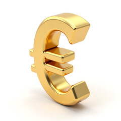 Obraz premium Captivating 3D isometric a solid golden 3d shape of euro money currency symbol against clean white isolated background 