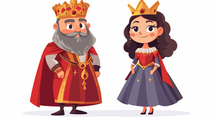 Wide Angle Cute King and Queen Cartoon Character Set for Various Design Projects