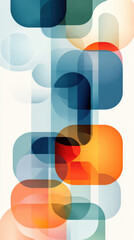 Obraz premium An abstract representation of teamwork: intertwining, glowing geometric shapes (squares, circles, triangles) in a gradient of vibrant blues, greens, and oranges